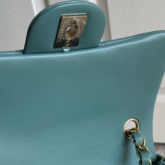 FULL SET - CHANEL Mini Classic Handbag (Blue / Turquoise with Champagne Gold HW) - Picture 10 of 13